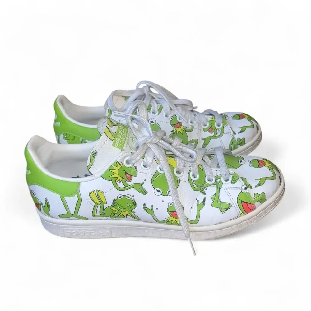 Rare Adidas Women's Green and White Stan Smith Kermit the Frog Sneakers SZ 7